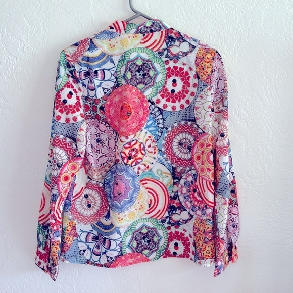 Boho bright blouse 3/4 button down size M - Picture 3 of 6